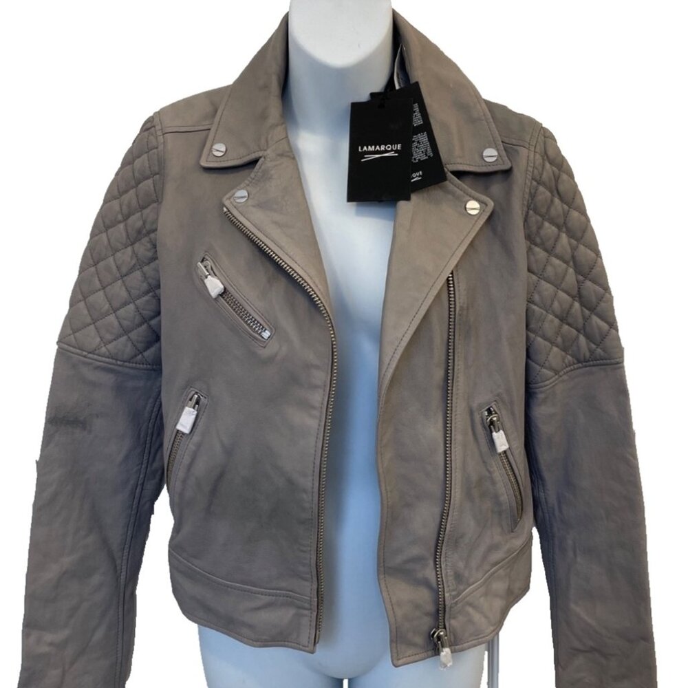 NWT Lamarque Quilted Leather Jacket Marilla Size XS Gravel Grey $675 - Picture 13 of 16